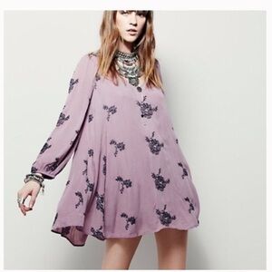 Free People Embroidered Austin Mini Dress long sleeve floral boho